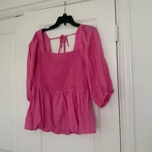 Ava & Viv Pink Puff Elbow Sleeve Peplum Shirt
